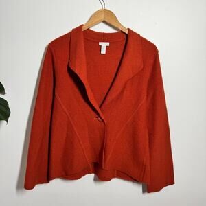 Chico's Wool Cardigan Women 1 US8 Burnt Orange Tailored Fit One Button Boho Cozy
